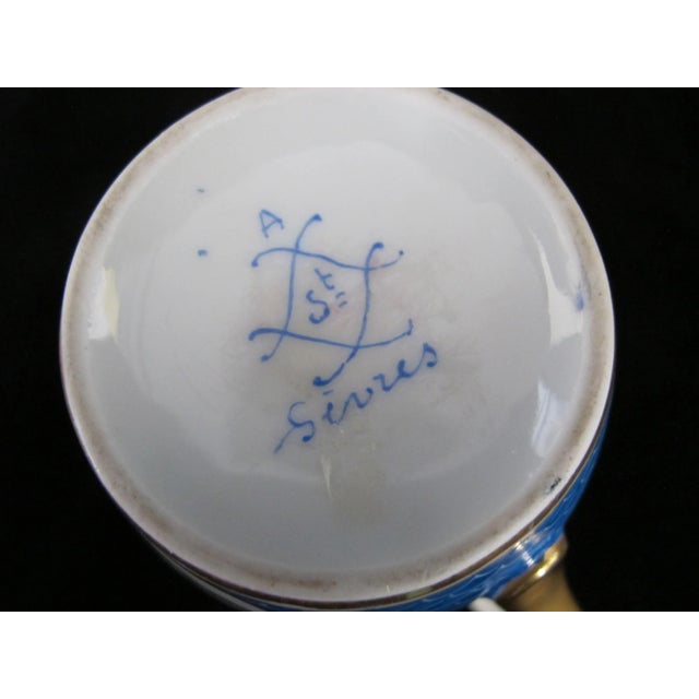 Turquoise French Sevres Hand Painted Porcelain Flower Gold Gilt Creamer Pitcher For Sale - Image 8 of 8