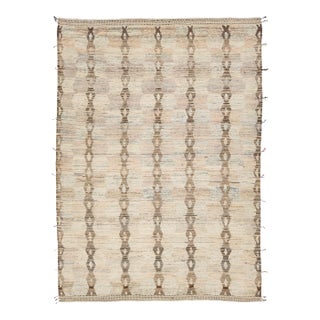 Room Size Modern Moroccan Style Wool Rug in Beige With Tribal Pattern For Sale