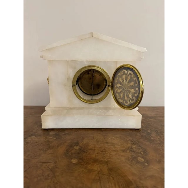 Gold Antique Victorian Alabaster Mantel Clock, 1890 For Sale - Image 8 of 9