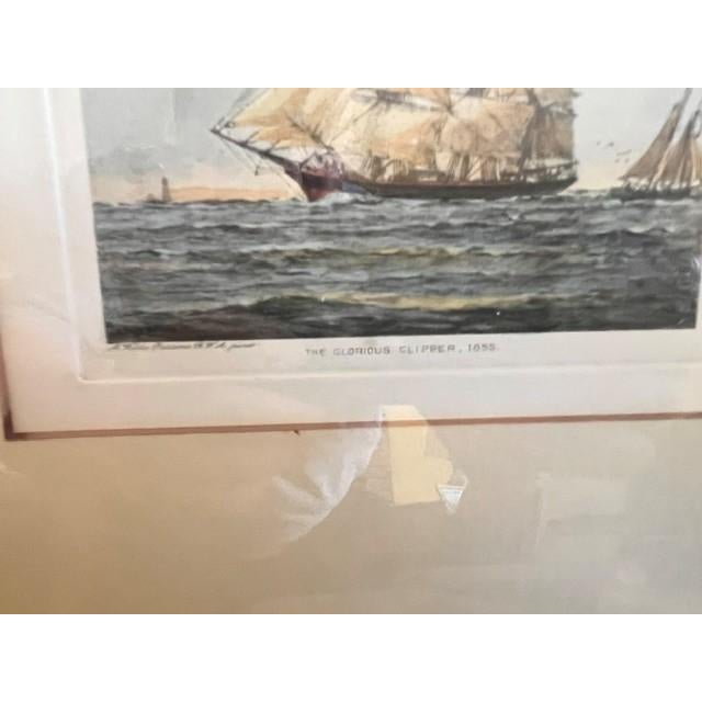 This framed art piece features a classic maritime illustration of a clipper ship at sea, titled "The Glorious Clipper -...