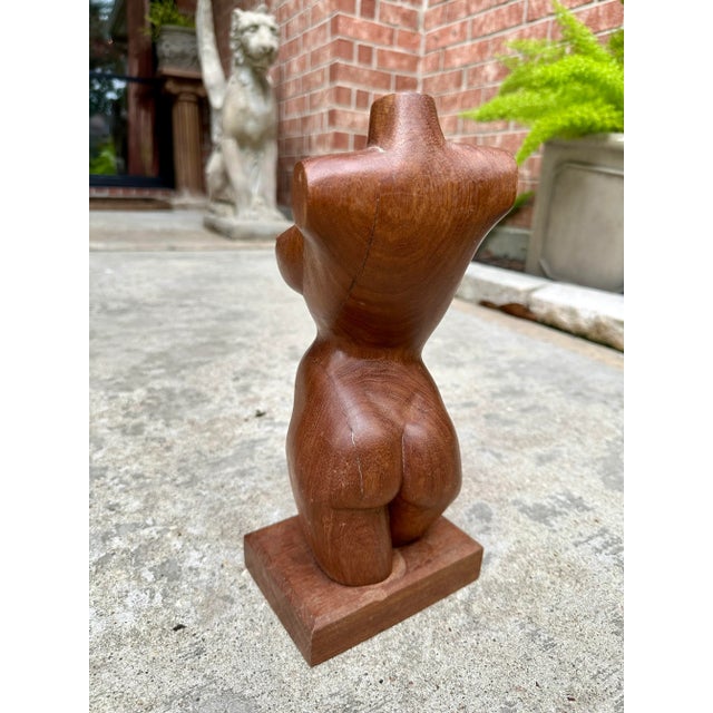 Vintage Hand Carved Wooden Torso Sculpture of a Female Unsigned For Sale In Houston - Image 6 of 7