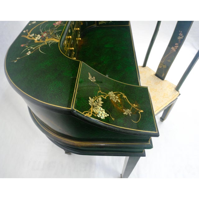 Emerald Green Lacquer Chinoiserie Desk Writing Table Console & Chair MINT For Sale - Image 9 of 18