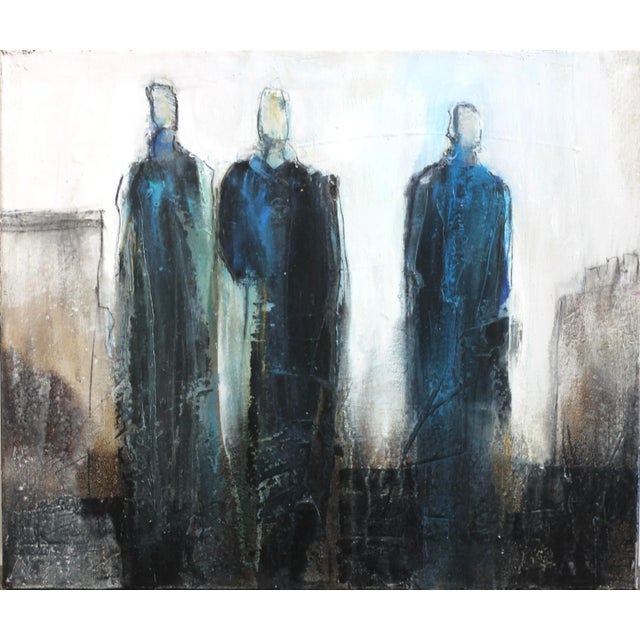 Blue, White, Gray Figurative Abstract Painting on Canvas "9496" Original Artwork by Edith Konrad For Sale