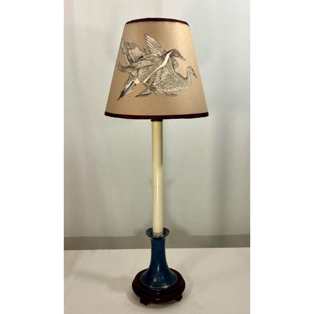 Vintage Candlestick Table Lamp With Handmade Shade With American Pintail Ducks For Sale - Image 12 of 12