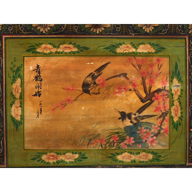 Wood Antique Opera Trunk with Magpie Illustrations, 1900s For Sale - Image 7 of 10