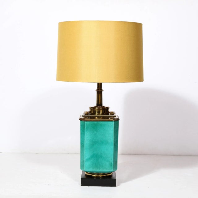 Mid-Century Modernist Table Lamp in Turquoise Jade W/ Polished Brass Fittings For Sale - Image 4 of 12