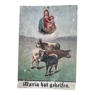 Late 19th Century Retablo Maria Cows Votitafel For Sale