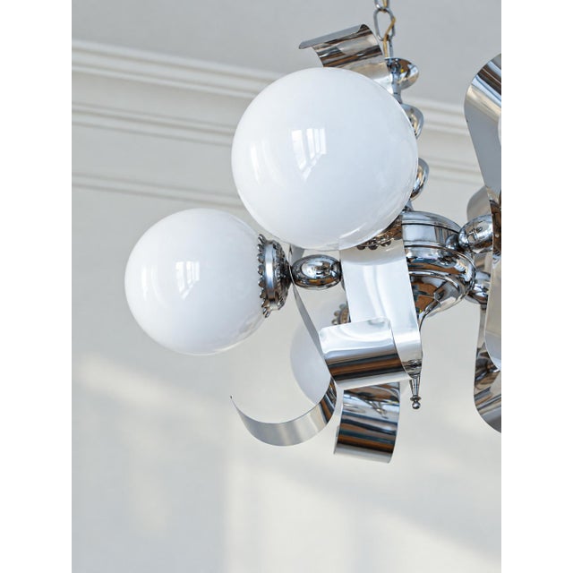Metal Vintage Space Age Chrome Ribbon Chandelier, 1970s For Sale - Image 7 of 11