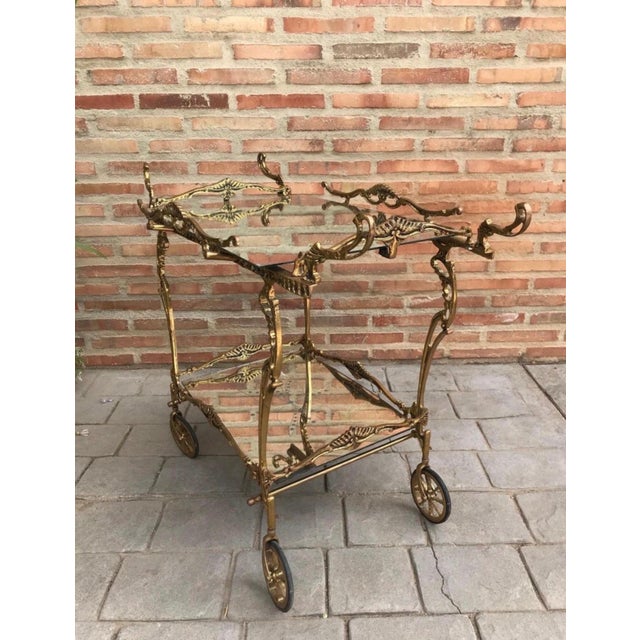 French Style Bronze Bar Cart with Wheels, Mid-20th Century For Sale - Image 4 of 11
