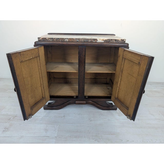 Wood Art Nouveau Oak Cabinet with Marble, 1930s For Sale - Image 7 of 14