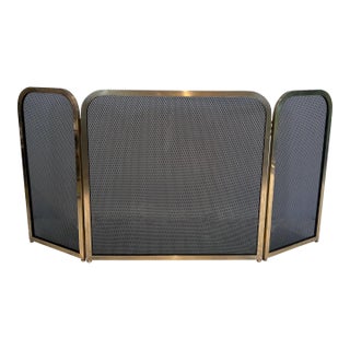Brass and Grilling Fireplace Screen For Sale
