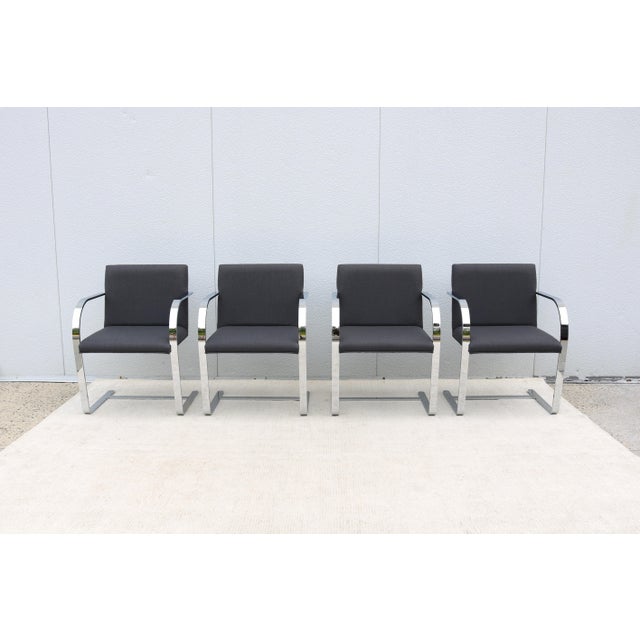 Slate Gray Ludwig Mies Van Der Rohe Brno Flat Bar Chairs in Gray Wool by Gordon - Set of 4 For Sale - Image 8 of 18