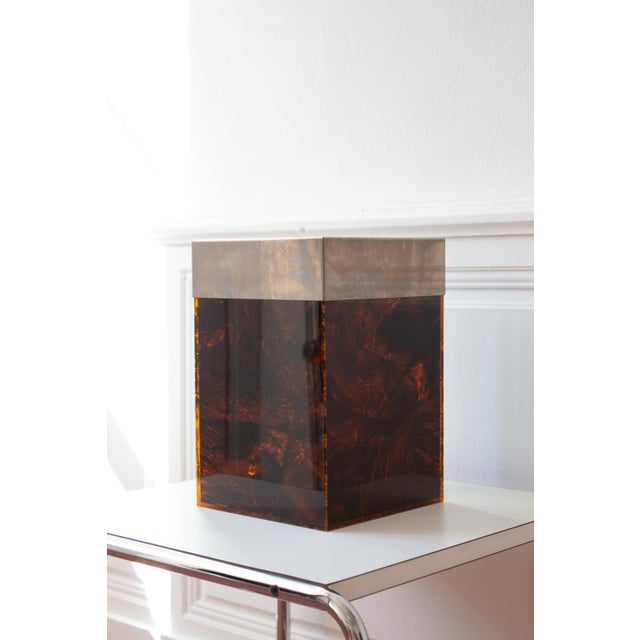 Metal Vintage Tortoiseshell Acrylic Gass and Brass Basket from Christian Dior Home, France, 1970s For Sale - Image 7 of 13