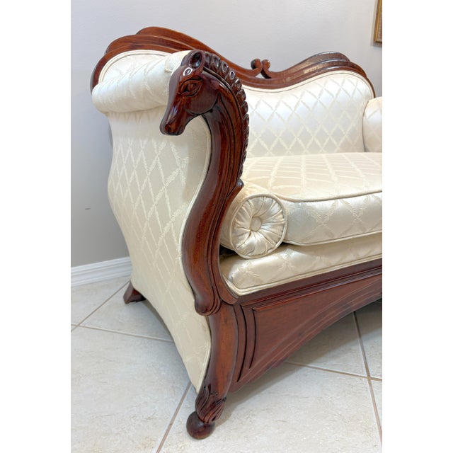 Vintage Duncan Phyfe Style Loveseat With Carved Horse Head Arm Details For Sale - Image 4 of 18