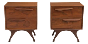 Mid Century Sculptural Walnut Japanese Nightstands a Pair Albert Parvin Vladimir Kagan United Furniture Corp