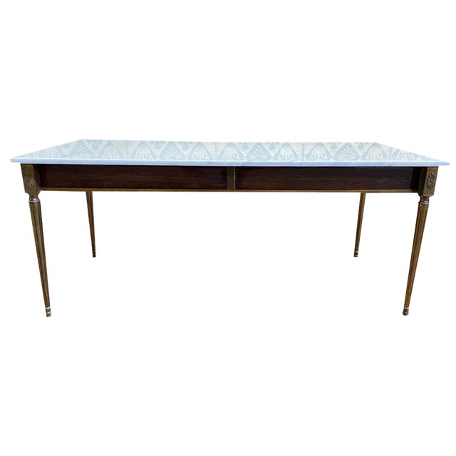 Louis Xvi Style Coffee Table in Brass and Marble For Sale