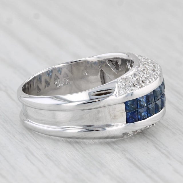 Modern 1.86ctw Blue Sapphire White Diamond Ring 14k White Gold Size 6.75-7 For Sale - Image 3 of 8