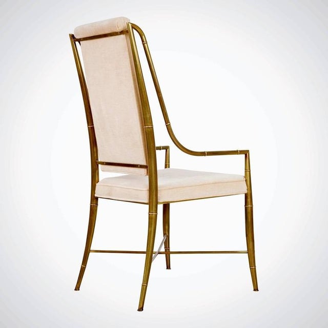 Mastercraft Gilt Brass & Champagne Velvet Dining Chairs, Set of Six