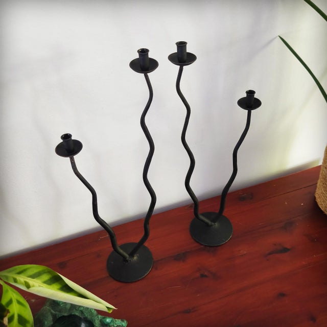 Black Postmodern Brutalist Wrought Iron Candlesticks by Hysteria Design, France, 1980s, Set of 2 For Sale - Image 8 of 18
