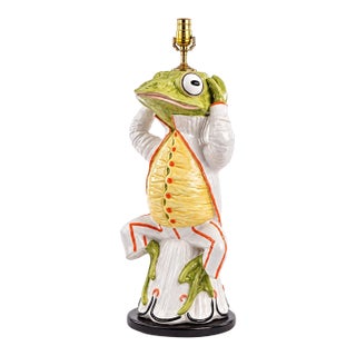 Large Scale Hollywood Regency Italian Frog Form Ceramic Table Lamp For Sale