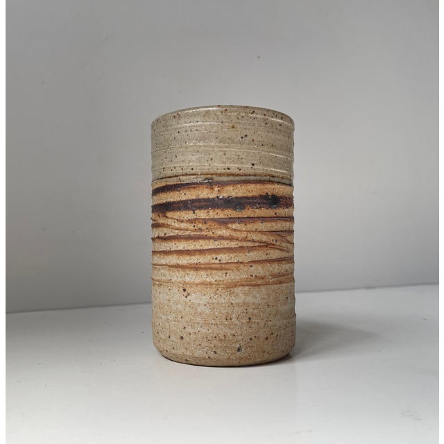 1970s Vintage Cylindrical Vase in Striped Glazed Stoneware by Tue Poulsen, 1970s For Sale - Image 5 of 8