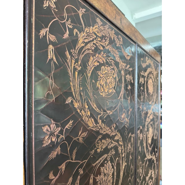 Vintage Maitland-Smith Embossed Leather & Lacquer Armoire / Bar Cabinet For Sale - Image 11 of 11