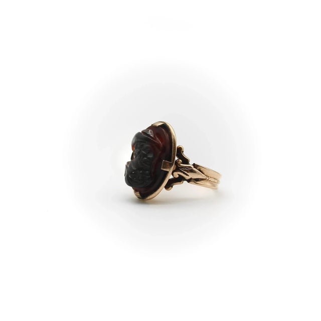14K Rose Gold Deep Red Agate Cameo Ring Size 4.5 For Sale - Image 4 of 8