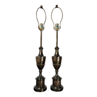 1960s Stiffel Hollywood Regency Architectural Brass Urn Lamps - Pair For Sale