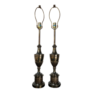 Pair of 1960s Stiffel Hollywood Regency Architectural Brass Urn Lamps - Pair