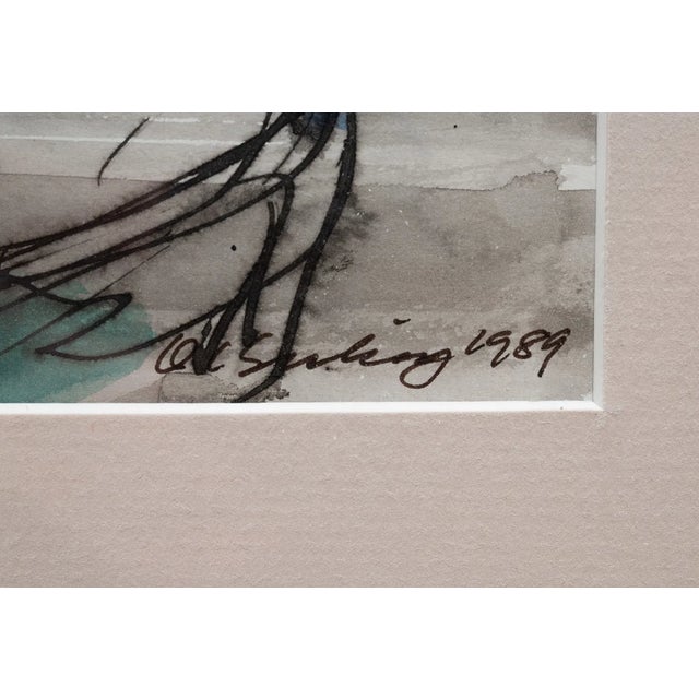 Mid-Century Modern Joseph B. O’Sickey “Birds of Prey With Peacocks” Ink & Watercolor, 1989 For Sale - Image 3 of 4