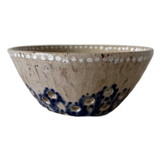 American Studio Pottery Colander Bowl in Cobalt Blue and Cream, New York For Sale