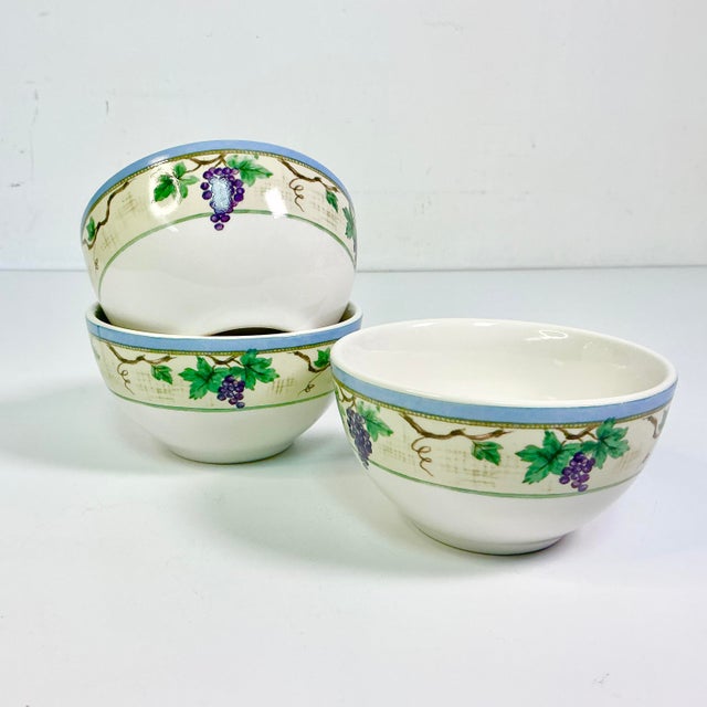 Early 21st C Vintage Boho Chic Merlot Grape Motif Dessert Bowls - Set of 3. For Sale - Image 6 of 16
