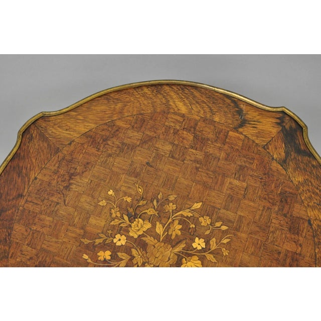 Antique French Louis XV Style Marquetry Inlay Bronze Ormolu Rosewood Side Table For Sale - Image 10 of 16