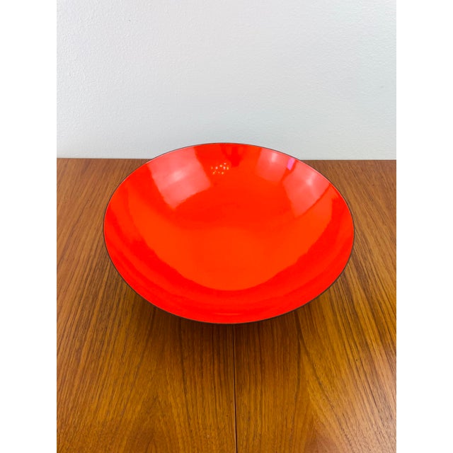 Vintage 1950s Krenit Enameled Bowl nice large size made of metal with enameled surface fiery orange color measures appx -...