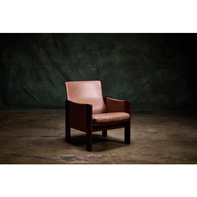 Cassina 917 Chairs are a vintage set of two brown leather armchairs with wood frames, designed by Afra & Tobia Scarpa. -...