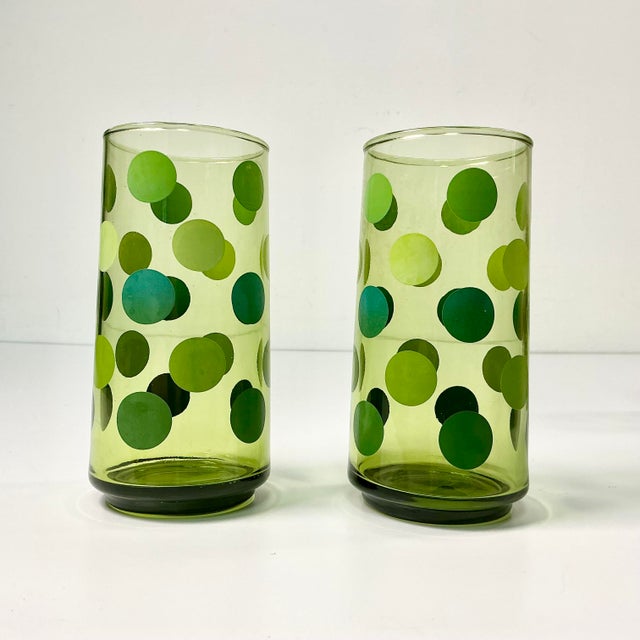 Mid 20th Century Boho Chic Modern Olive Polka Dot Tumbler Glassware - Set of 6. For Sale - Image 13 of 14