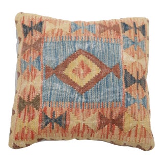 Arteverk Handwoven Afghan Kilim Pillow — Blue & Beige Diamonds For Sale