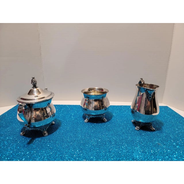 Vintage Wm Roger's Silver Plate Serving Tea Coffee Set With Tray and Hot Water Pot on Stand- 7 Pieces For Sale - Image 10 of 13