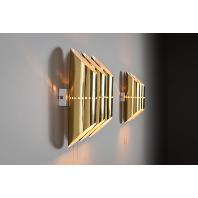 Triple Cylindrical Wall Lamps in Brass with Perforated Shades, 1970s, Set of 2 For Sale - Image 6 of 14