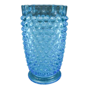 Late 19th Century Elson Glass Dew Drop Ruffled Edge Blue Hobnail Glass Celery Vase
