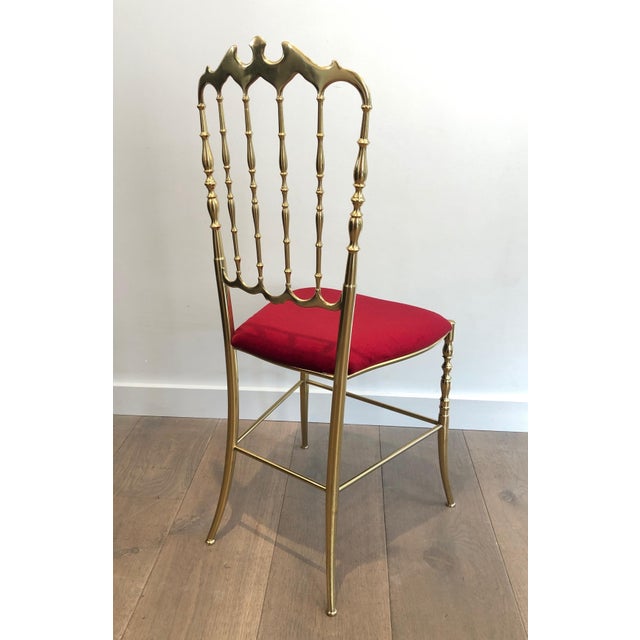 1940s Italian Brass Chiavari Chair and Stool, Seats Covered in Red Velvet- 2 Pieces For Sale - Image 11 of 12