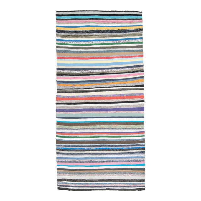 Striped Colorful Kilim Turkish Vintage Runner Rug For Sale