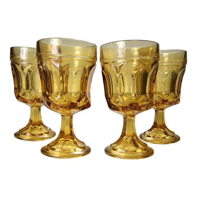 1960s Anchor Hocking Fairfield Amber Glass Wine Goblets- Set of 4