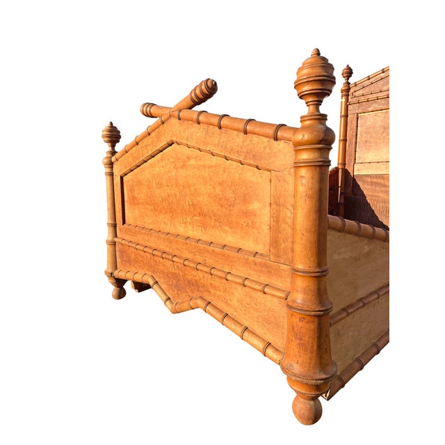 Antique French Bed Frame Headboard Set in Birds Eye Maple Faux Bamboo English Style For Sale - Image 9 of 11
