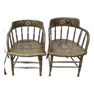 Pair of Late 18th–Early 19th Century Swedish Folk Art Painted Armchairs (Allmoge), Signed “Rykken” For Sale