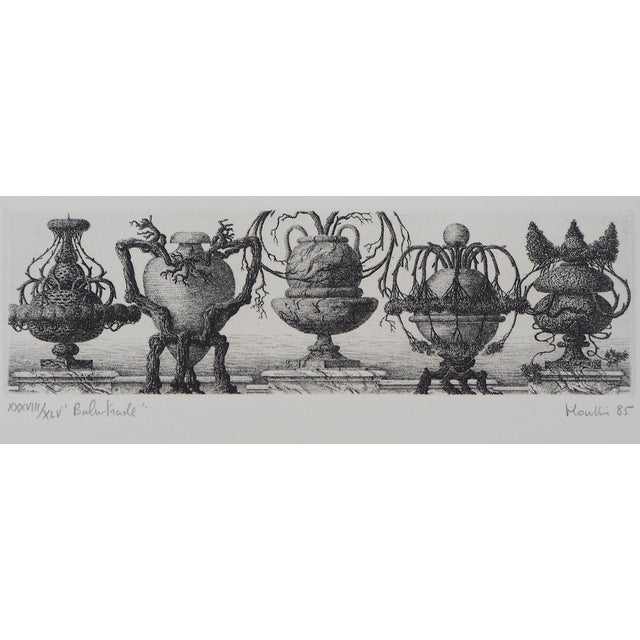 François Houtin, Balustrade of Vases, 1985, Original Etching For Sale