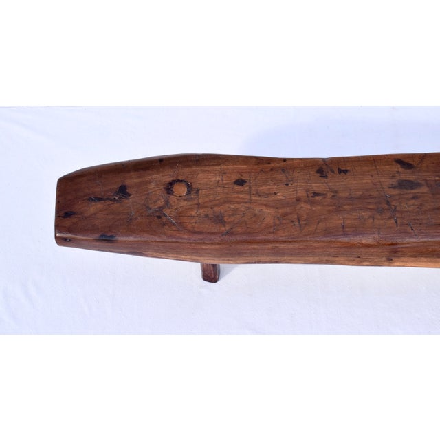 Wood Primitive Antique Pig Bench, Single Slab Black Walnut, 19th Century For Sale - Image 7 of 15