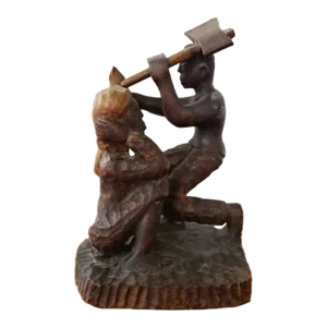 Early 20th Century German Man Chopping Tree, Woman Black Forest Wood Carving