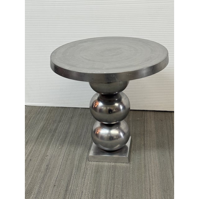 Silver Sculptural Stacked-Sphere Metal Pedestal Side Table For Sale - Image 8 of 12