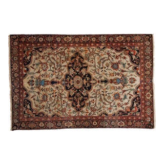 1910s Antique Persian Farahan Sarouk Scalloped Medallion Wool Rug For Sale